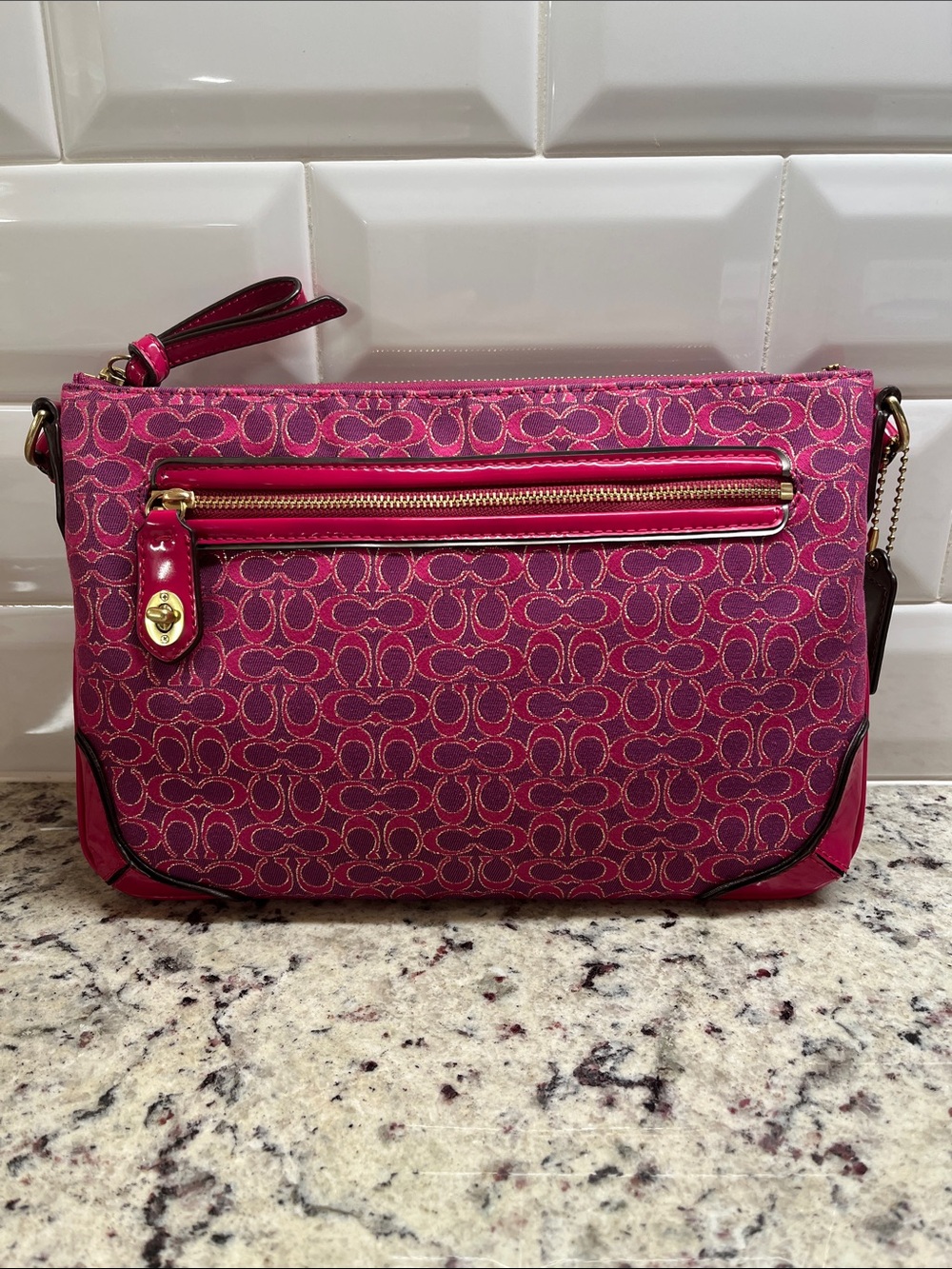 Coach Poppy Signature Metallic East West Swingpack Crossbody EUC